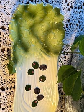 Ceramic Olive Motif Serving Platter in Green and Cream